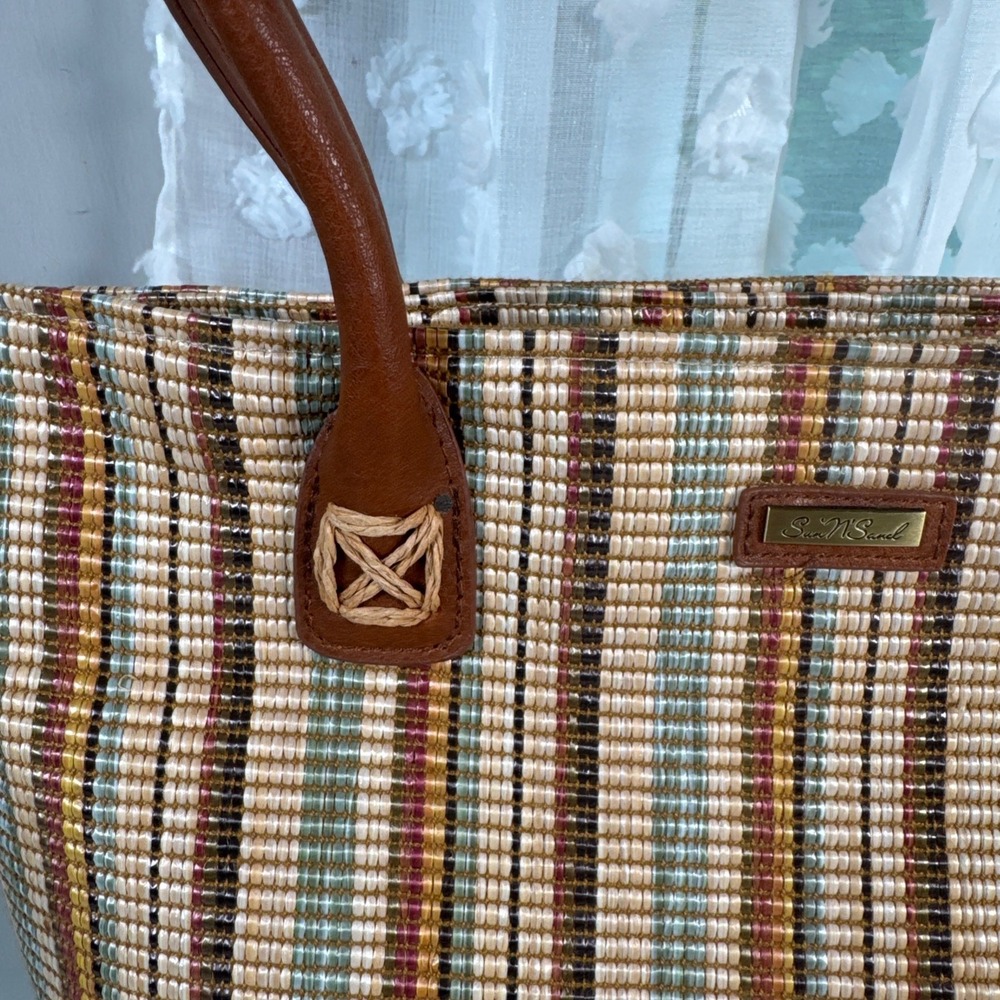 Sun N Sand Woven Striped Tote Bag Zip Close Summer Beach Resort Vacation Cruise - Picture 3 of 12